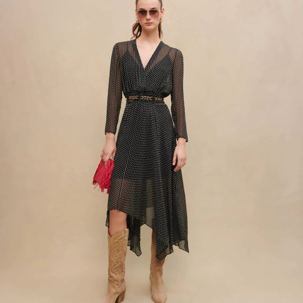 Maje Black and White Polka Dot Dress